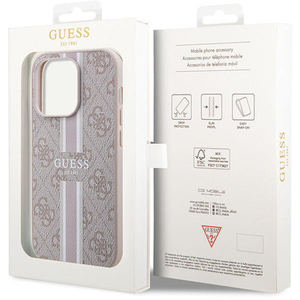 Guess - Hardcase 4G Printed Stripes MagSafe (GUHMP15LP4RPSP) - iPhone 15 Pro - Pink