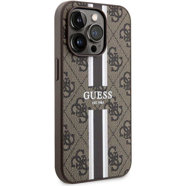 Guess - Hardcase 4G Printed Stripes MagSafe (GUHMP15LP4RPSW) - iPhone 15 Pro - Brown