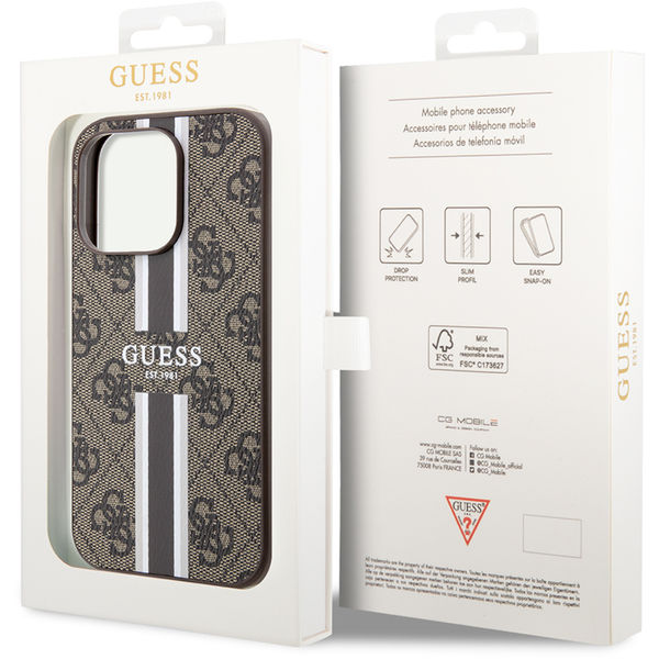 Guess - Hardcase 4G Printed Stripes MagSafe (GUHMP15LP4RPSW) - iPhone 15 Pro - Brown