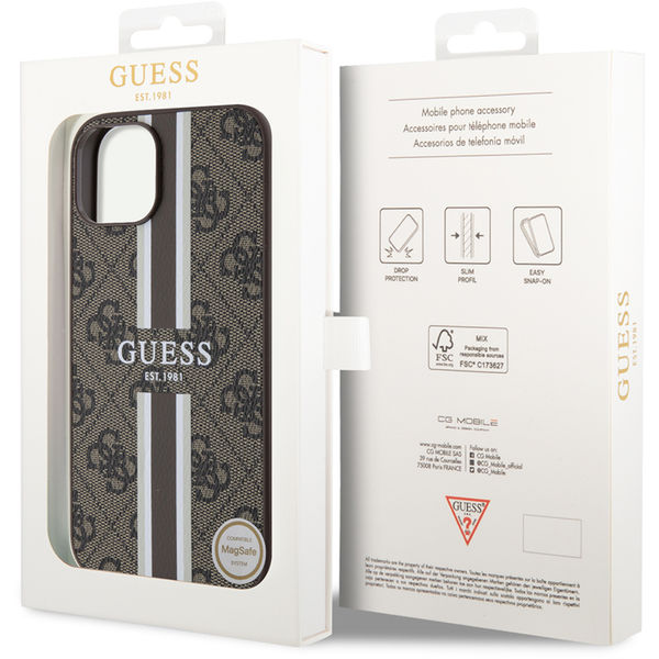 Guess - Hardcase 4G Printed Stripes MagSafe (GUHMP15SP4RPSW) - iPhone 15 - Brown
