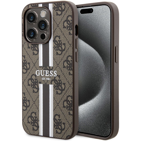 Guess - Hardcase 4G Printed Stripes MagSafe (GUHMP15XP4RPSW) - iPhone 15 Pro Max - Brown