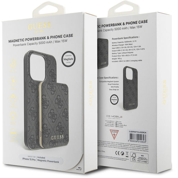 Guess - Hardcase Powerbank MagSafe (GUBPM5P15L4GEMGK) - iPhone 15 Pro - Black