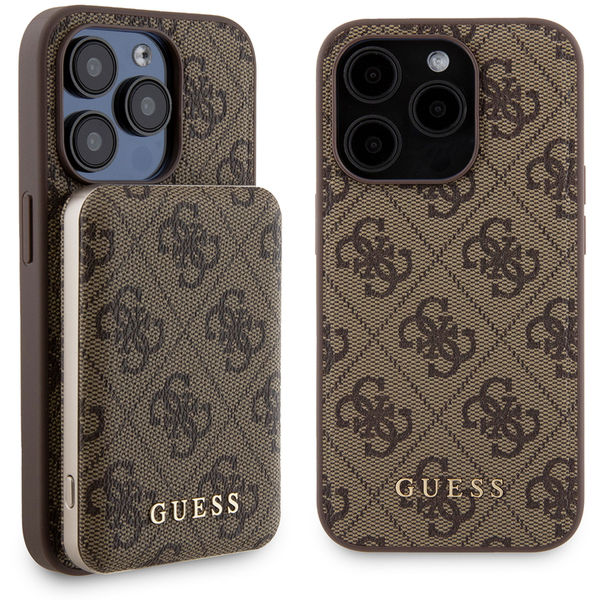 Guess - Hardcase Powerbank MagSafe (GUBPM5P15L4GEMGW) - iPhone 15 Pro - Brown