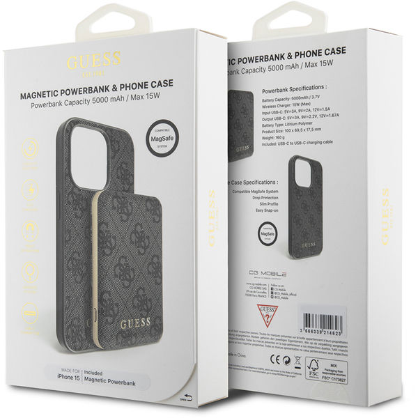 Guess - Hardcase Powerbank MagSafe (GUBPM5P15S4GEMGK) - iPhone 15 - Black