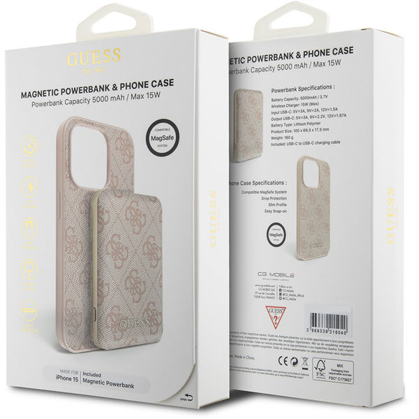 Guess - Hardcase Powerbank MagSafe (GUBPM5P15S4GEMGP) - iPhone 15 - Pink