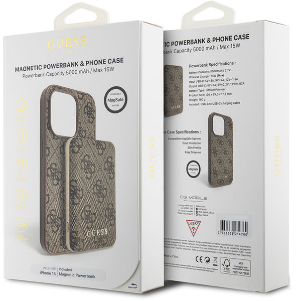 Guess - Hardcase Powerbank MagSafe (GUBPM5P15S4GEMGW) - iPhone 15 - Brown