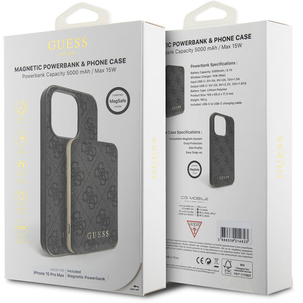 Guess - Hardcase Powerbank MagSafe (GUBPM5P15X4GEMGK) - iPhone 15 Pro Max - Black