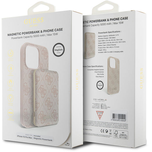 Guess - Hardcase Powerbank MagSafe (GUBPM5P15X4GEMGP) - iPhone 15 Pro Max - Pink