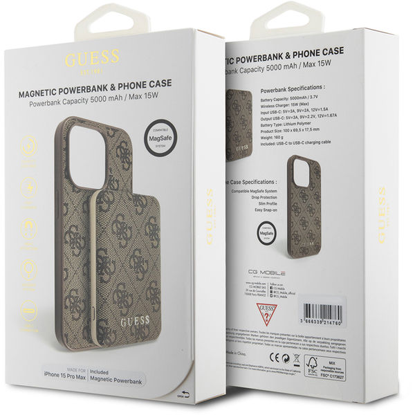 Guess - Hardcase Powerbank MagSafe (GUBPM5P15X4GEMGW) - iPhone 15 Pro Max - Brown