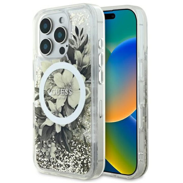 Guess - Liquid Glitter Flower MagSafe (GUHMP16XLFMWTE) - iPhone 16 Pro Max - Beige