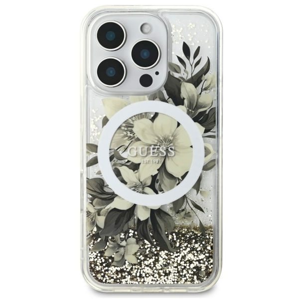 Guess - Liquid Glitter Flower MagSafe (GUHMP16XLFMWTE) - iPhone 16 Pro Max - Beige