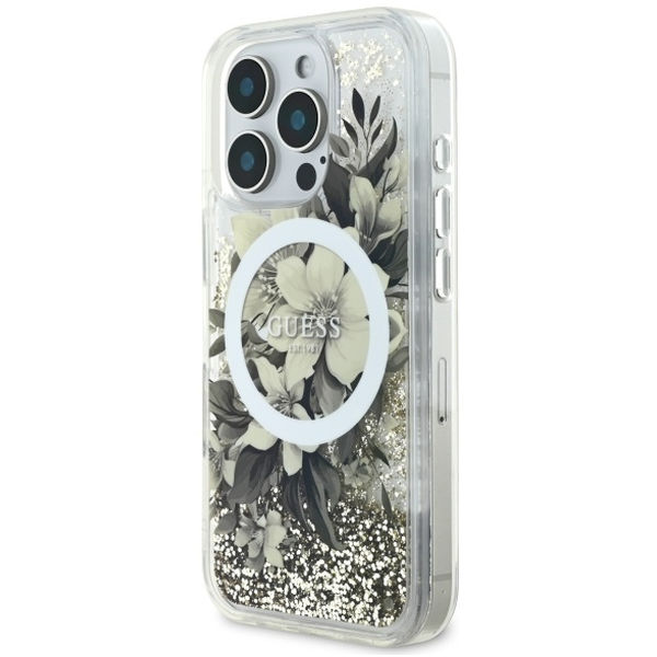 Guess - Liquid Glitter Flower MagSafe (GUHMP16XLFMWTE) - iPhone 16 Pro Max - Beige
