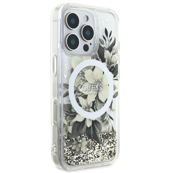 Guess - Liquid Glitter Flower MagSafe (GUHMP16XLFMWTE) - iPhone 16 Pro Max - Beige