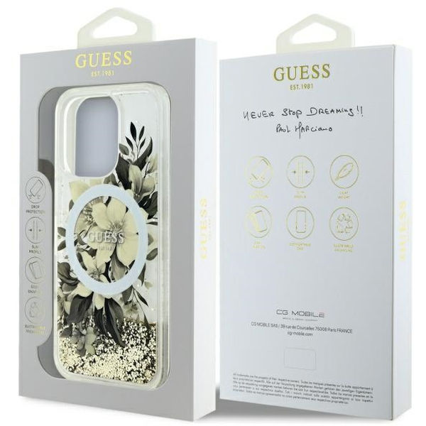 Guess - Liquid Glitter Flower MagSafe (GUHMP16XLFMWTE) - iPhone 16 Pro Max - Beige