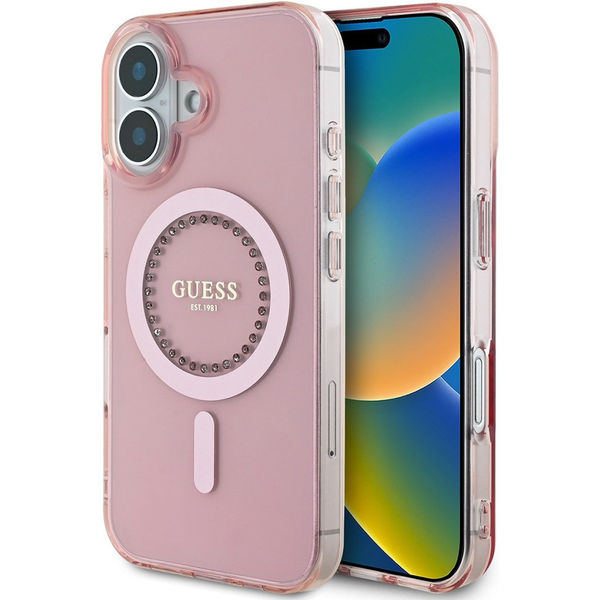 Guess - IML Rhinestones MagSafe (GUHMP16MPFTDTEP) - iPhone 16 Plus - Pink