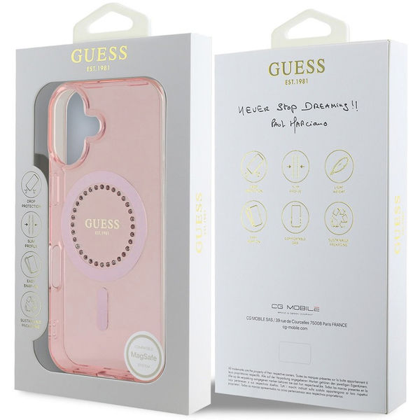 Guess - IML Rhinestones MagSafe (GUHMP16MPFTDTEP) - iPhone 16 Plus - Pink