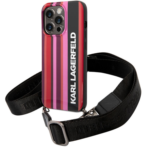Karl Lagerfeld - Hardcase with Strap (KLHCP14LSTSTP) - iPhone 14 Pro - Pink Color Stripes