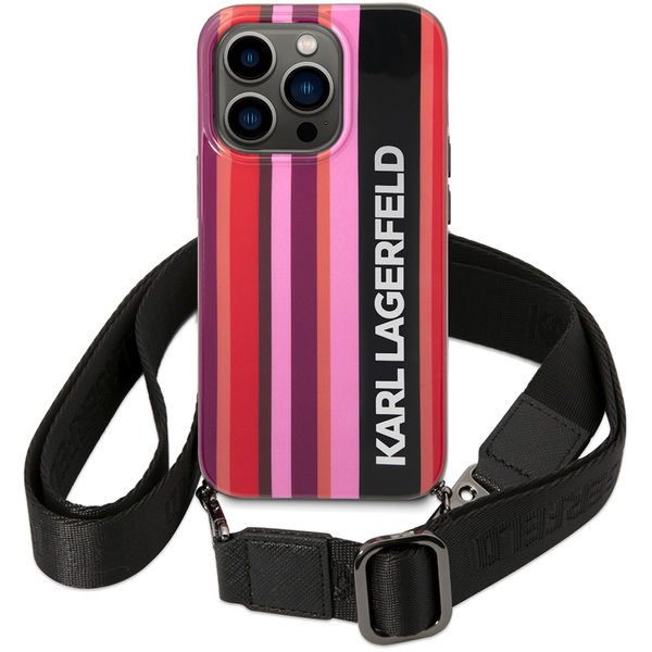 Karl Lagerfeld - Hardcase with Strap (KLHCP14LSTSTP) - iPhone 14 Pro - Pink Color Stripes
