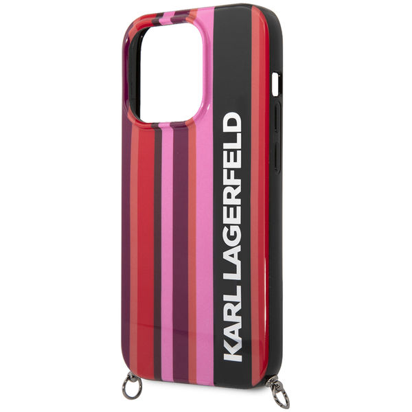 Karl Lagerfeld - Hardcase with Strap (KLHCP14LSTSTP) - iPhone 14 Pro - Pink Color Stripes