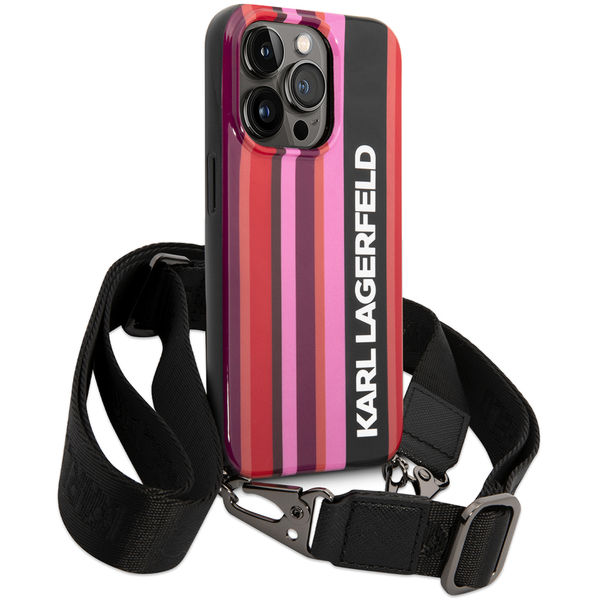 Karl Lagerfeld - Hardcase with Strap (KLHCP14LSTSTP) - iPhone 14 Pro - Pink Color Stripes