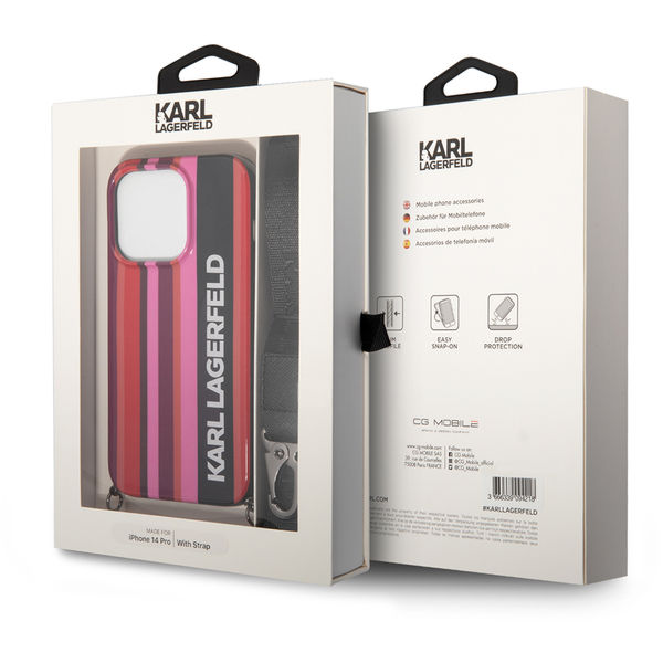 Karl Lagerfeld - Hardcase with Strap (KLHCP14LSTSTP) - iPhone 14 Pro - Pink Color Stripes