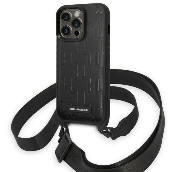 Karl Lagerfeld - Hardcase with Strap (KLHCP14LSTMMK) - iPhone 14 Pro - Monogram Plaque Logo
