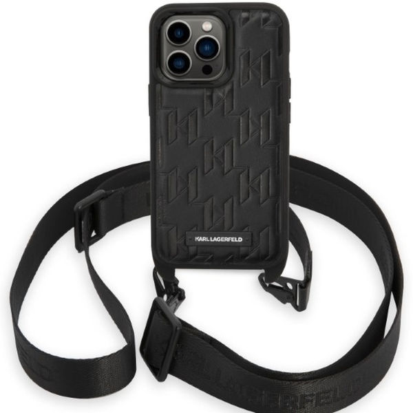 Karl Lagerfeld - Hardcase with Strap (KLHCP14LSTMMK) - iPhone 14 Pro - Monogram Plaque Logo