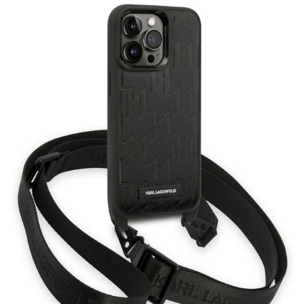 Karl Lagerfeld - Hardcase with Strap (KLHCP14LSTMMK) - iPhone 14 Pro - Monogram Plaque Logo