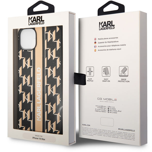 Karl Lagerfeld - Hardcase Monogram (KLHCP14MPGKLSKW) - iPhone 14 Plus - Brown Stripe