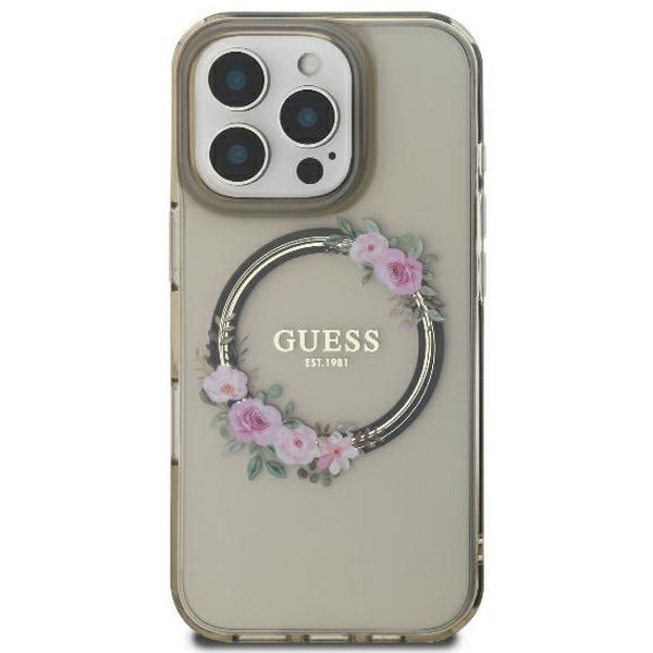 Guess - IML Flowers Wreath MagSafe (GUHMP16LHFWFCK) - iPhone 16 Pro - Black