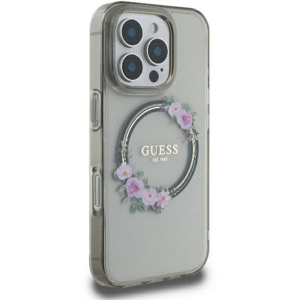 Guess - IML Flowers Wreath MagSafe (GUHMP16LHFWFCK) - iPhone 16 Pro - Black