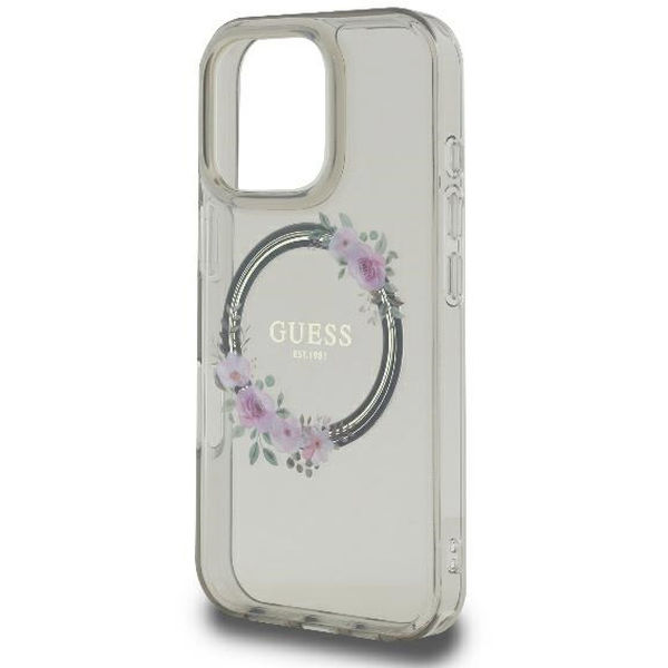 Guess - IML Flowers Wreath MagSafe (GUHMP16LHFWFCK) - iPhone 16 Pro - Black