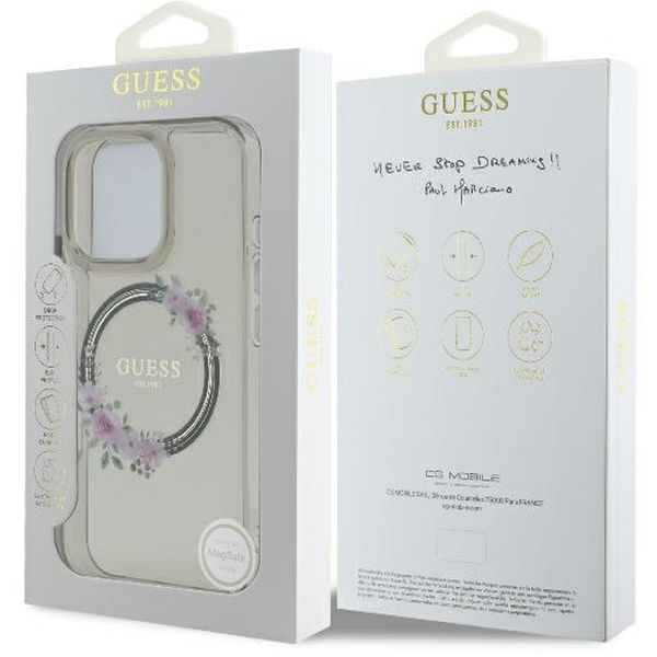 Guess - IML Flowers Wreath MagSafe (GUHMP16LHFWFCK) - iPhone 16 Pro - Black