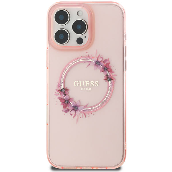 Guess - IML Flowers Wreath MagSafe (GUHMP16LHFWFCP) - iPhone 16 Pro - Pink