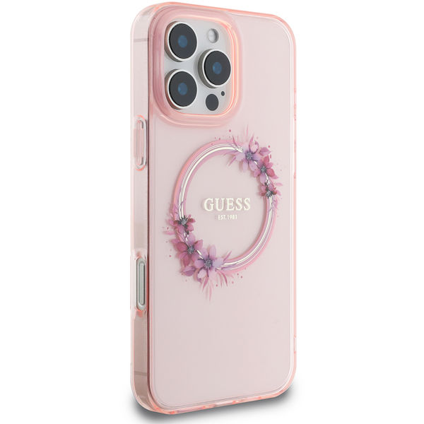 Guess - IML Flowers Wreath MagSafe (GUHMP16LHFWFCP) - iPhone 16 Pro - Pink
