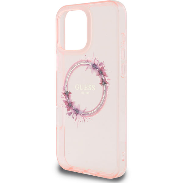 Guess - IML Flowers Wreath MagSafe (GUHMP16LHFWFCP) - iPhone 16 Pro - Pink
