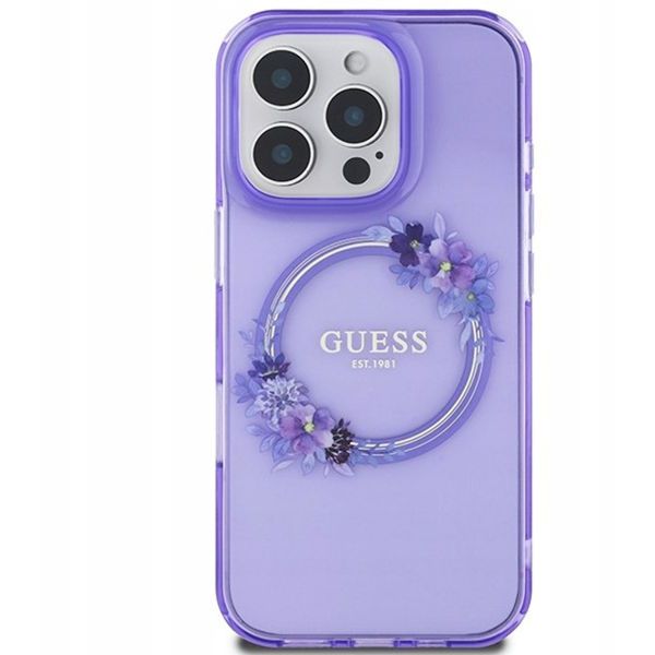 Guess - IML Flowers Wreath MagSafe (GUHMP16LHFWFCU) - iPhone 16 Pro - Purple