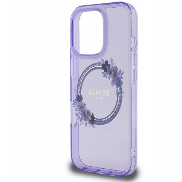 Guess - IML Flowers Wreath MagSafe (GUHMP16LHFWFCU) - iPhone 16 Pro - Purple