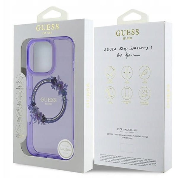 Guess - IML Flowers Wreath MagSafe (GUHMP16LHFWFCU) - iPhone 16 Pro - Purple