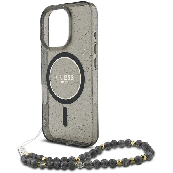 Guess - IML Glitter with Pearl Strap MagSafe (GUHMP16LHGCRELSK) - iPhone 16 Pro - Black