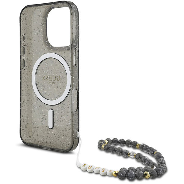 Guess - IML Glitter with Pearl Strap MagSafe (GUHMP16LHGCRELSK) - iPhone 16 Pro - Black