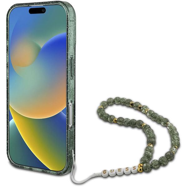 Guess - IML Glitter with Pearl Strap MagSafe (GUHMP16LHGCRELSA) - iPhone 16 Pro - Green