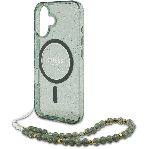 Guess - IML Glitter with Pearl Strap MagSafe (GUHMP16LHGCRELSA) - iPhone 16 Pro - Green