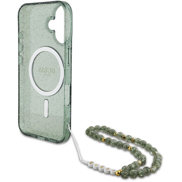 Guess - IML Glitter with Pearl Strap MagSafe (GUHMP16LHGCRELSA) - iPhone 16 Pro - Green