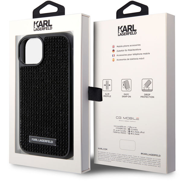 Karl Lagerfeld - Hardcase Rhinestone (KLHCP15SHDSPLK) - iPhone 15 - Logo Metal Plate