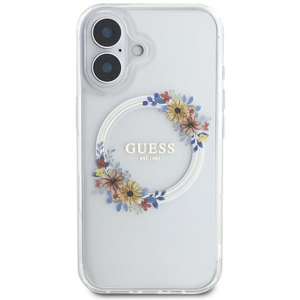 Guess - IML Flowers Wreath MagSafe (GUHMP16MHFWFCT) - iPhone 16 Plus - Clear