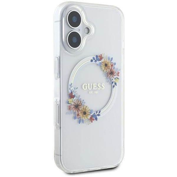 Guess - IML Flowers Wreath MagSafe (GUHMP16MHFWFCT) - iPhone 16 Plus - Clear
