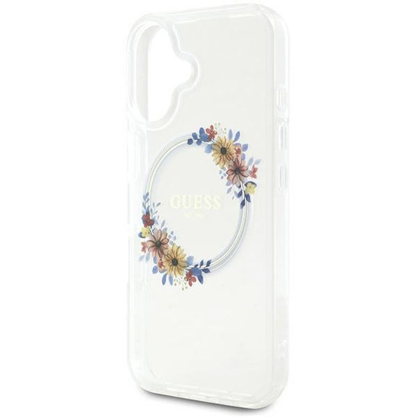 Guess - IML Flowers Wreath MagSafe (GUHMP16MHFWFCT) - iPhone 16 Plus - Clear