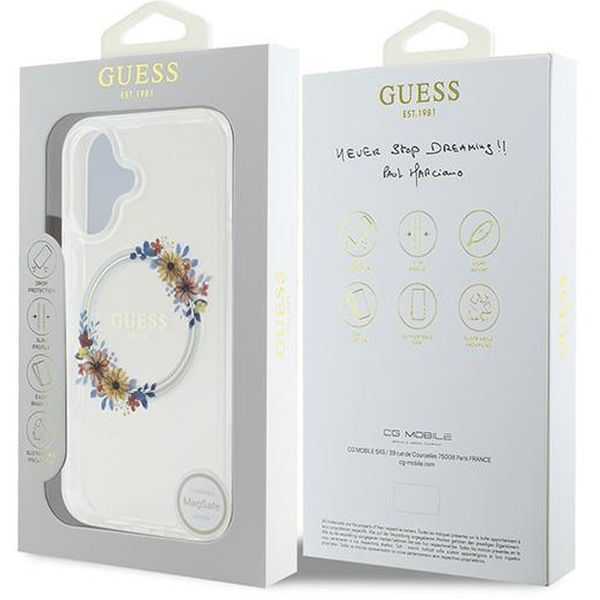 Guess - IML Flowers Wreath MagSafe (GUHMP16MHFWFCT) - iPhone 16 Plus - Clear