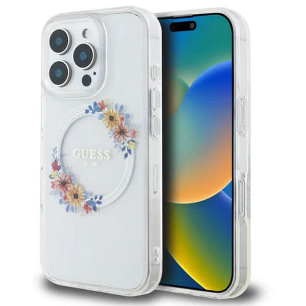 Guess - IML Flowers Wreath MagSafe (GUHMP16XHFWFCT) - iPhone 16 Pro Max - Clear